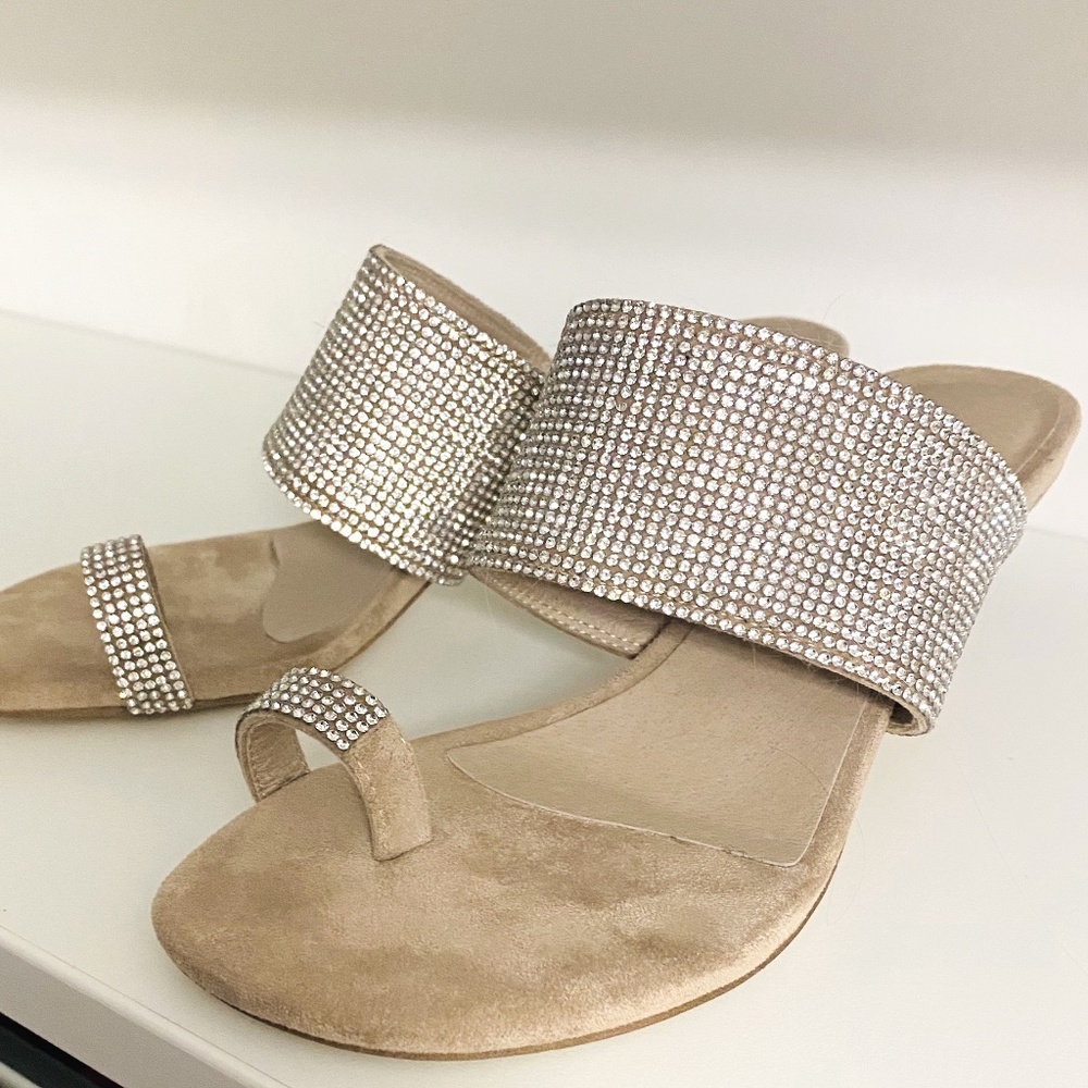 Jeffrey Campbell Crystal embellished slide with toe loop and kitten heel
